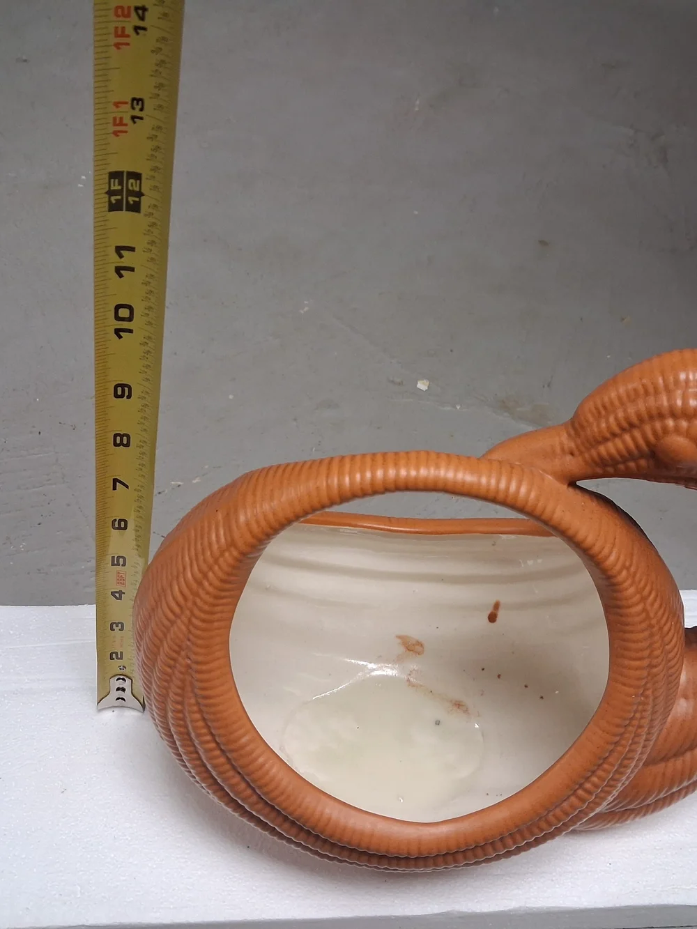 Brown Wicker-Textured Ceramic Basket Vase with Cream Interior